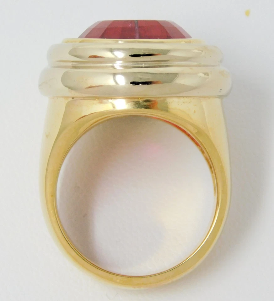 Anillo Banda Turmalina Rosa "Caliente" Oro 14 kt Pesado 22,5 gr Talla 6 3/4 B6647 Foto 4 de 4