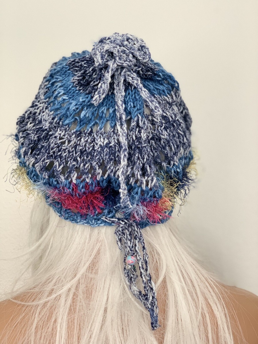 Hand Knits 2 Love Cotton Slouch Hat Cap Adjustable Fit Lace  display picture 3