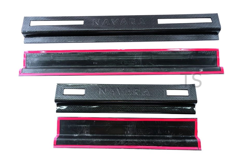 SE ADAPTA A NISSAN FRONTIER NAVARA NP300 D23 2015 NEGRO carbono 4 puertas placa de desgaste alféizar Foto 3 de 4