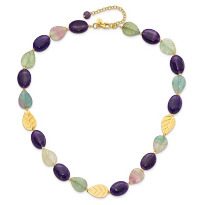 Sterling Silver Gold-plated Amethyst Fluorite and Jade Beaded Bracelet Sterling Silver Gold-plated Amethyst Fluorite and Jade Beaded Bracelet