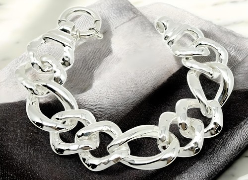 925 STERLING SILVER HAMMERED CURB LINK BRACELET 8" LIGHTWEIGHT 1563 - Picture 3 of 5