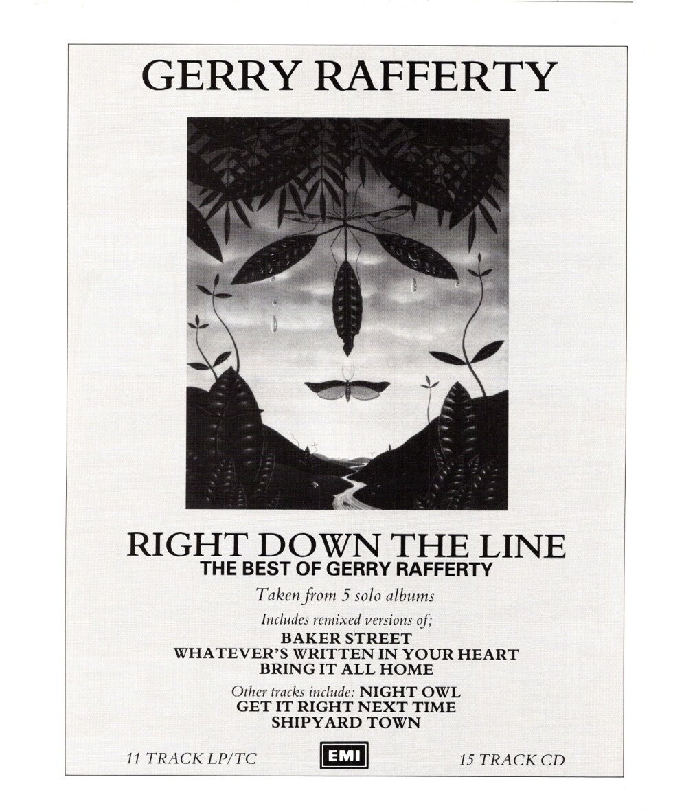FRAMED MAGAZINE ADVERT 11X9" GERRY RAFFERTY RIGHT DOWN THE LINE ALBUM