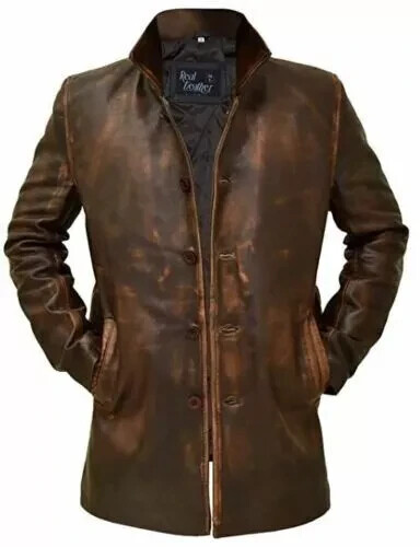 New Men's Western Distressed Sheriff Real Sheepskin Leather Jacket Long Coat image 3
