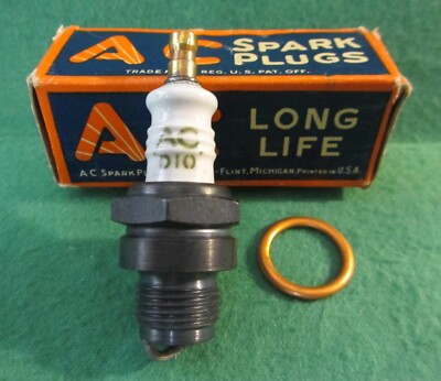 NOS AC Type D10 Long Life 18mm Spark Plug Box & Gasket Made 1934