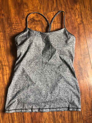 Lululemon Women Power Pose Tank Top Heathered Black Racer Back Shelf Bra LUON 10