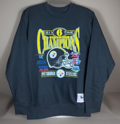 Pittsburgh Steelers Men's Mitchell & Ness 6X Super Bowl Champs Fleece Crew SMALL