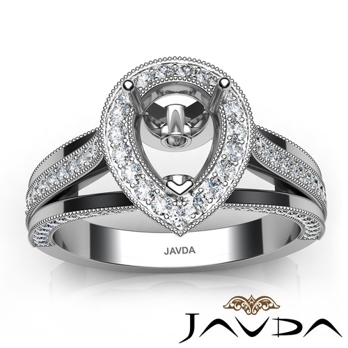 Anillo Halo Micro Pave Diamond Compromiso Pera Semi Montaje Borde Milgrain 0,90 Ctw - Imagen 27 de 34
