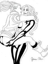 POISON IVY AND HARLEY QUINN KISS ORIGINAL COMIC ART 19 ON CARD STOCK