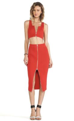 【関税&送料込】Alexanderwang.T Midi Skirt T by Alexander Wang Spring RTW 2014 Red Ribbed Knit Zip Midi