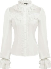 Curlbiuty Victorian White Lace Corset Button Up Blouse Sz S Coquette WhimsyGoth