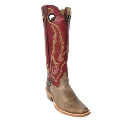 R. Watson Men's Sand & Burgundy Cowhide 16'' Western Boot WR0021-1