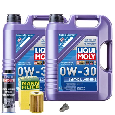 Motoröl 0W30 LIQUI MOLY 10L+MANN Ölfilter+Spülung+Ölablassschraube