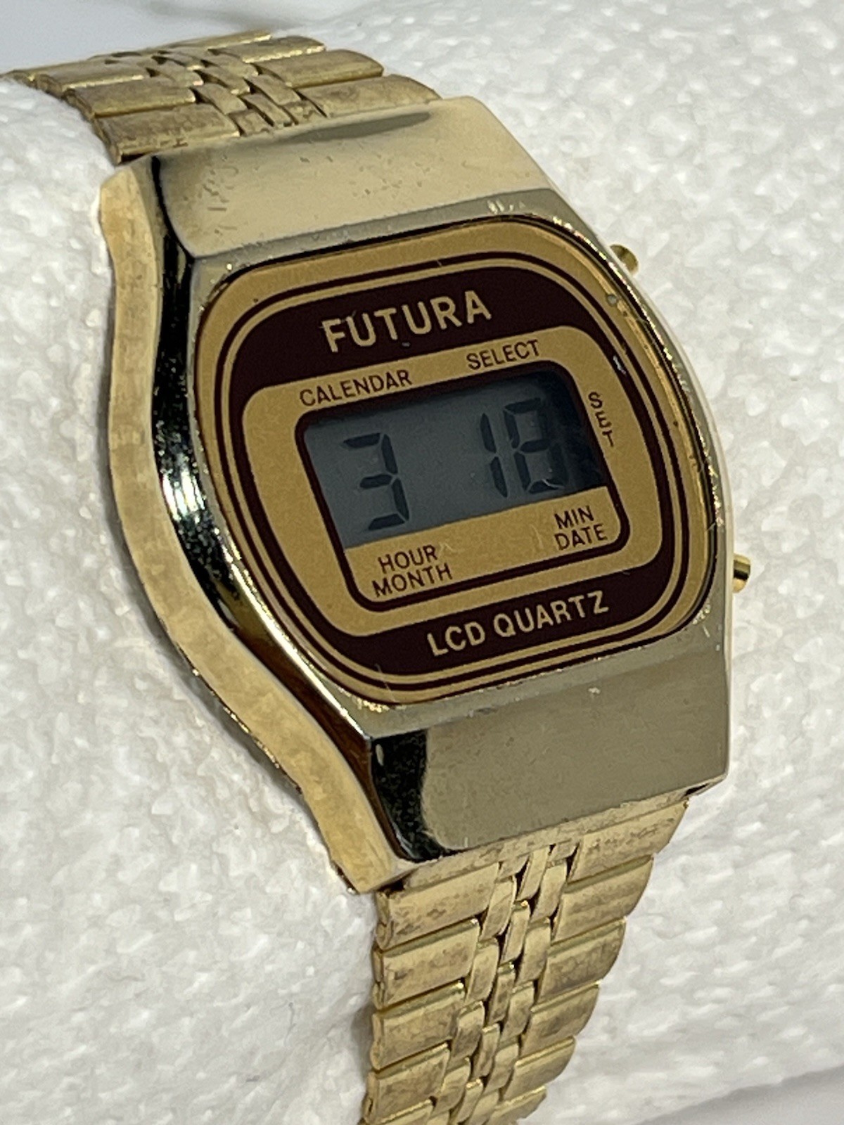 Vintage Futura LCD Digital Quartz Gold Tone Watch - New Battery