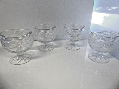 4 Elegant Cut Crystal Glass Seafood Cocktail Dessert Servers & Liners  