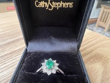 9 Carat White Gold Diamond And Emerald Ring Size M