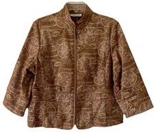 Coldwater Creek XL Zip Up Long Sleeve Tan Coat/Blazer With Embroidered Design