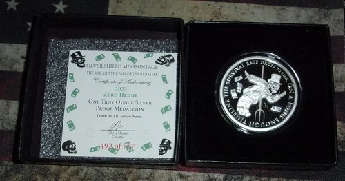 1 oz Zero Hedge Silver Shield Proof .999 Comes with box and COA #492 of 777.