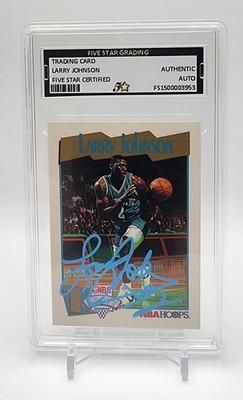 1991-92 NBA Hoops LARRY JOHNSON Hornets RC On Card Authentic Auto FIVESTAR