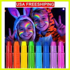 Glow in the Dark Face Paint Sticks for Kids 8 Colors, Neon Body Paint Crayons...