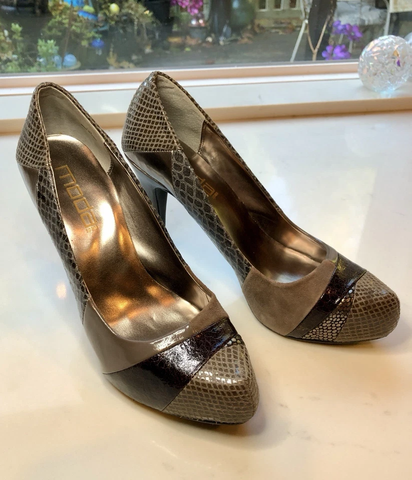 Preciosos Tacones Altos MODA Cuero Gris Multi Patrón 7.5M Foto 3 de 4