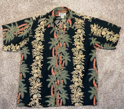 VTG AVANTI Hawaiian Silk Shirt Mens XL All Over Print Loop Collar Button Up