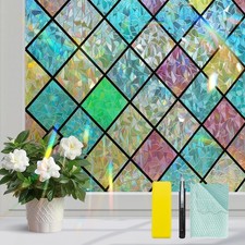 Bloss Window Privacy Film, Stained Glass Decorative Static Cling 3D Rainbow Film