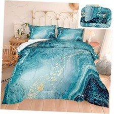 Marble Comforter Size and Gold Marble Bedding Set for Women Adults King Blue
