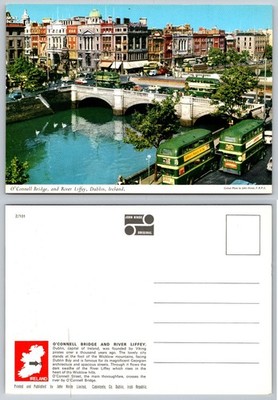 Vintage John Hinde Dublin O'Connell Bridge River Liffey Postcard Ireland