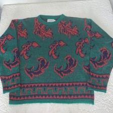 Vintage United Colors of Benetton Mohair Blend Sweater Green Red Abstract Sz 48