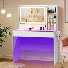 Vanity Desk, Makeup Vanity Desk with Mirror and Lights, Transparent