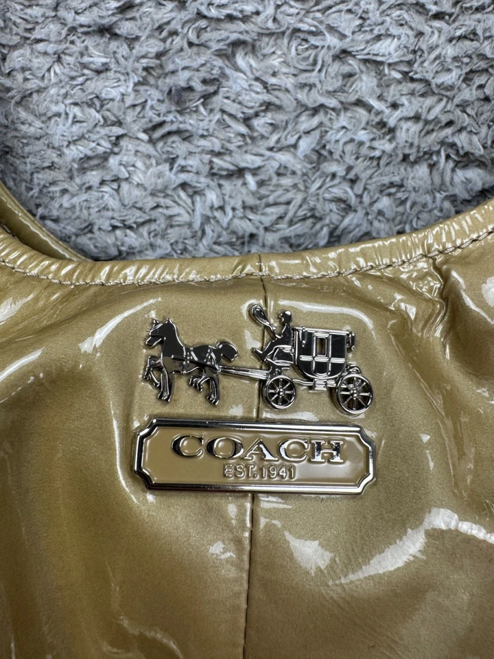 Coach Handbag Madison Maggie Hobo Beige Patent Leather Tote Shoulder Bag Purse - Image 3 of 4