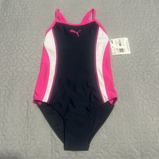 NWT Puma Youth girls One Piece Bathing Suit Swimsuit Swimwear Pink crisscross