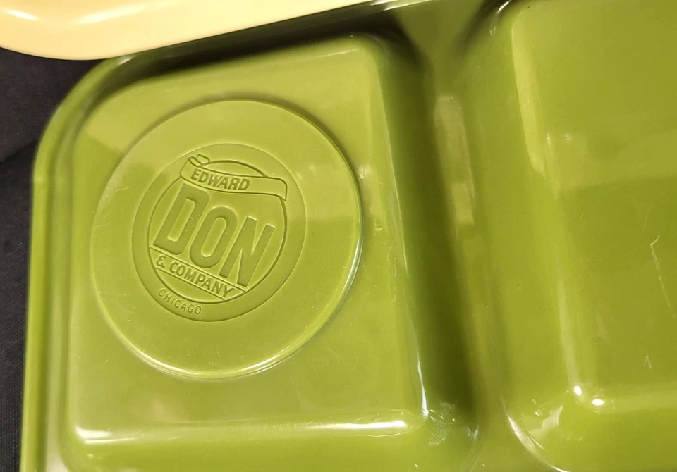 2 Vintage Edward Don Company School Lunch Tray 14"x10" Divided USA Yellow &Green - Image 4 of 4