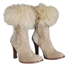 Marc Jacobs Beige Suede Fur Trimmed High Heel...