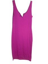 Love J USA Womens L Sleeveless Bodycon Midi Dress Pink Ribbed Scoop Neck Notch