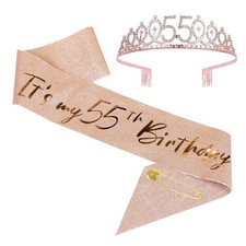 55th Sash and Tiara Set Rose Gold Sash Crown Party Favors Supplies for Party