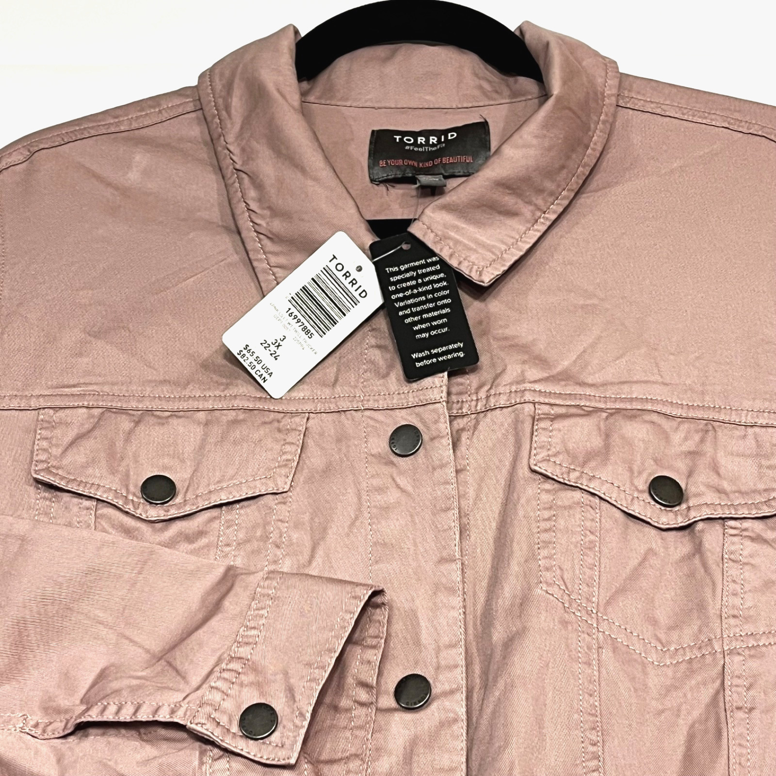 NWT Torrid Pink Womens Size 3X Jeans Jacket Soft Pockets Snaps Twill Career
