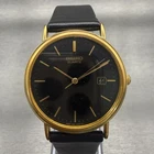 Seiko Watch Men 34mm Black Dial Gold Tone Date Round 7N22-8A00 VTG New Battery