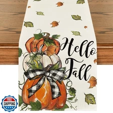 Artoid Mode Pumpkins Bowknot Maple Leaf 210 GSM Fall Table Runner, Seasonal A