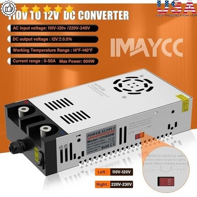 110V To 12V DC Converter 600W 50A Adjustable Power Supply Pump Heater Radio New