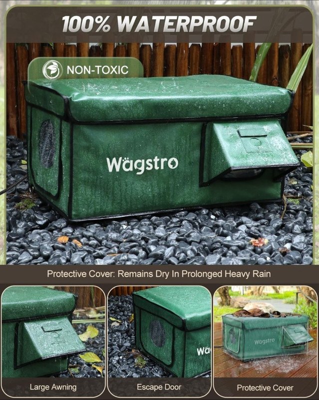Wagstro Elevated Indoor/Outdoor Cat House Escape Door Plastic Green
