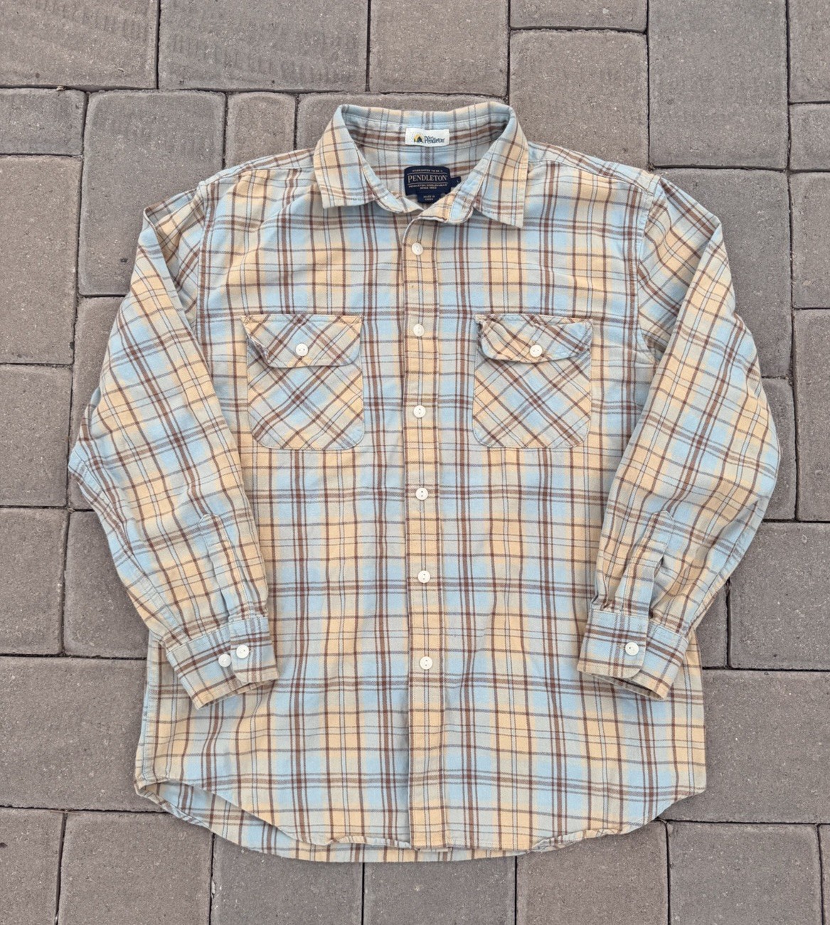Pendleton Surf Large Flannel Button Up Long Sleeve Shirt Mens Plaid Woven Cotton