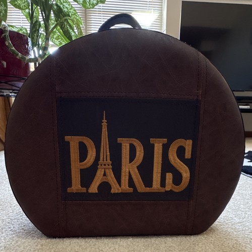 Vintage Paris Round Hat Box Brown Black Gold with Handle