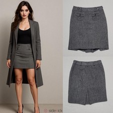Y2K Vintage Ann Taylor Gray Herringbone Wool Tweed Back Vent Mini Pencil Skirt 0