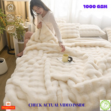 Cybrix Luxury soft warm blanket, bubble design rabbit faux fer throw -sofa & bed