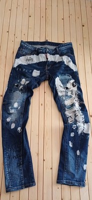 DSQUARED2 seltene Graffiti Jeans ''Knowledge is Power'' - Classic Kenny Twist - Gr. 48