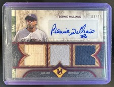 2025 Topps Museum Bernie Williams Signature Triple Jersey Auto Bat Ruby #/15