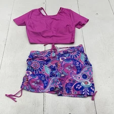 SHEIN Swim Swimsuit Set Womens XL Pink Rash Guard Top Paisley Shorts 2 Piece