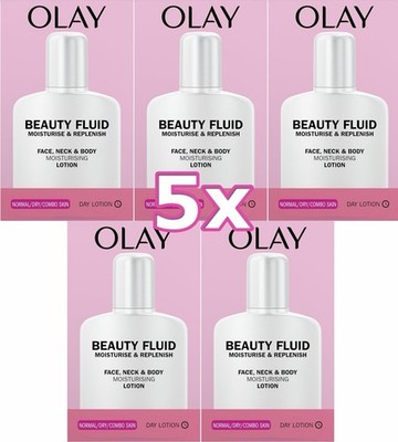  5 x Oil of Olaz Olay Beauty Fluid Gesichtscreme Körper Feuchtigkeit. 1000 ML 