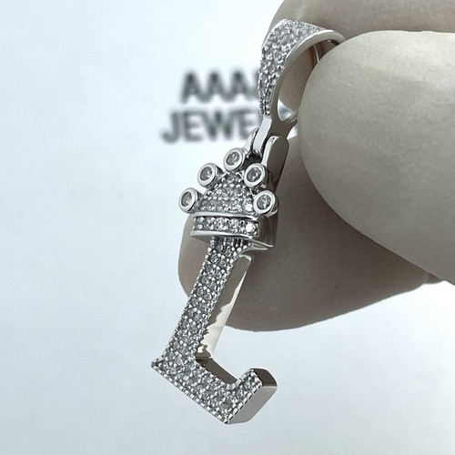 CIONDOLO VERO ARGENTO STERLING 925 MASSICCIO LETTERA INIZIALE L CORONA RE - Foto 4 di 6